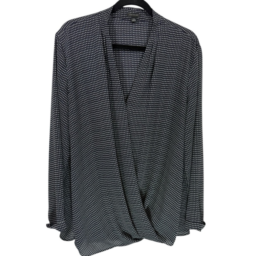 Ann Taylor Navy and White Dotted Blouse
